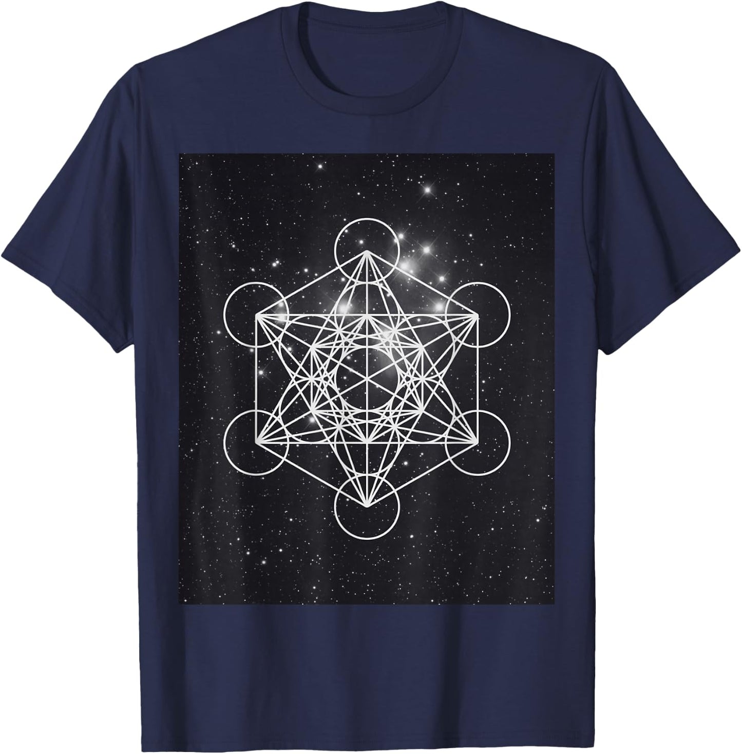Metatron Cube Sacred Geometry and Pleiades , black, S T-Shirt - T-Shirt | Navy