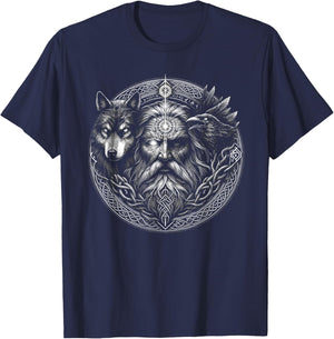 Viking Valhalla Krieger Normanne Runenkreis Götter Odin Dead Animals Raven Wolf Runes Circle Viking , Black, S, Adult, Women, Short Sleeve, Polo, Regular Fit, Classic, 1 Count T-Shirt - T-Shirt | Navy