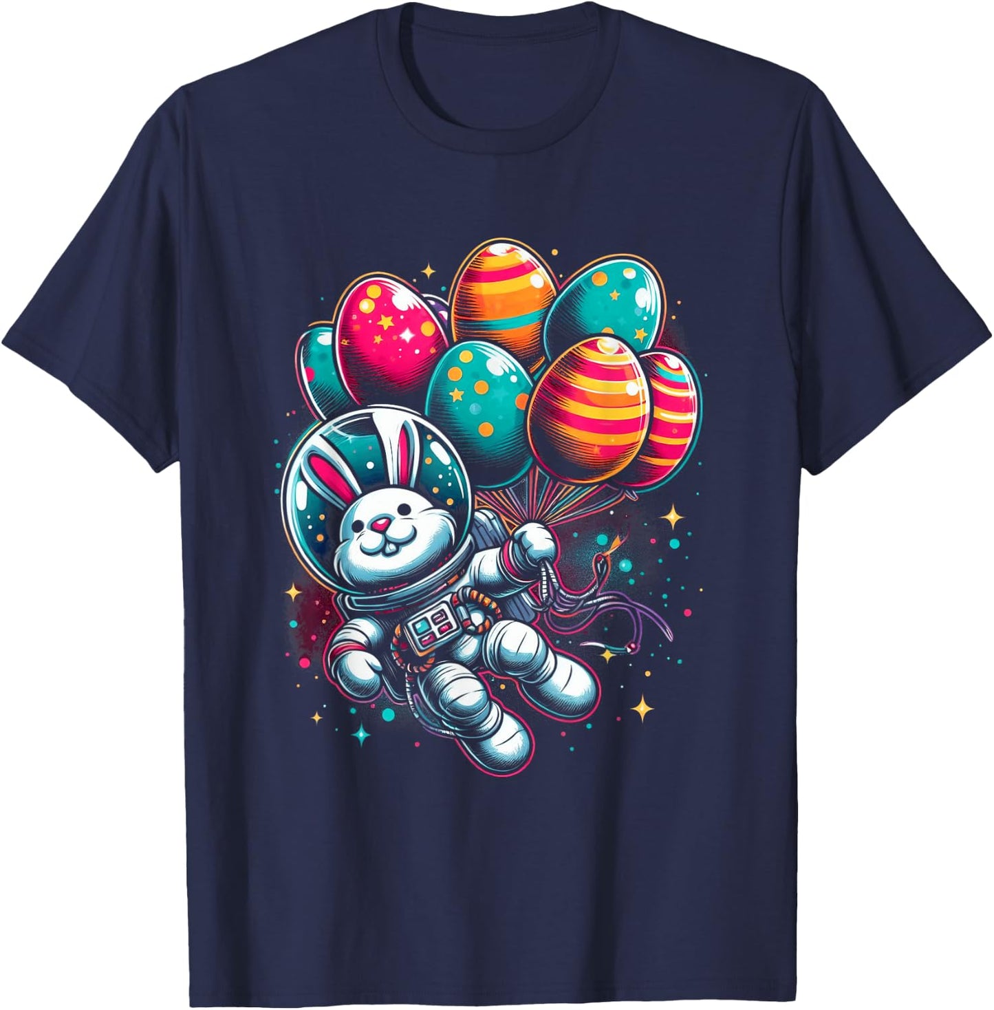 Easter Bunny Astronaut with Egg Balloons - Easter Space T-Shirt - T-Shirt | Navy