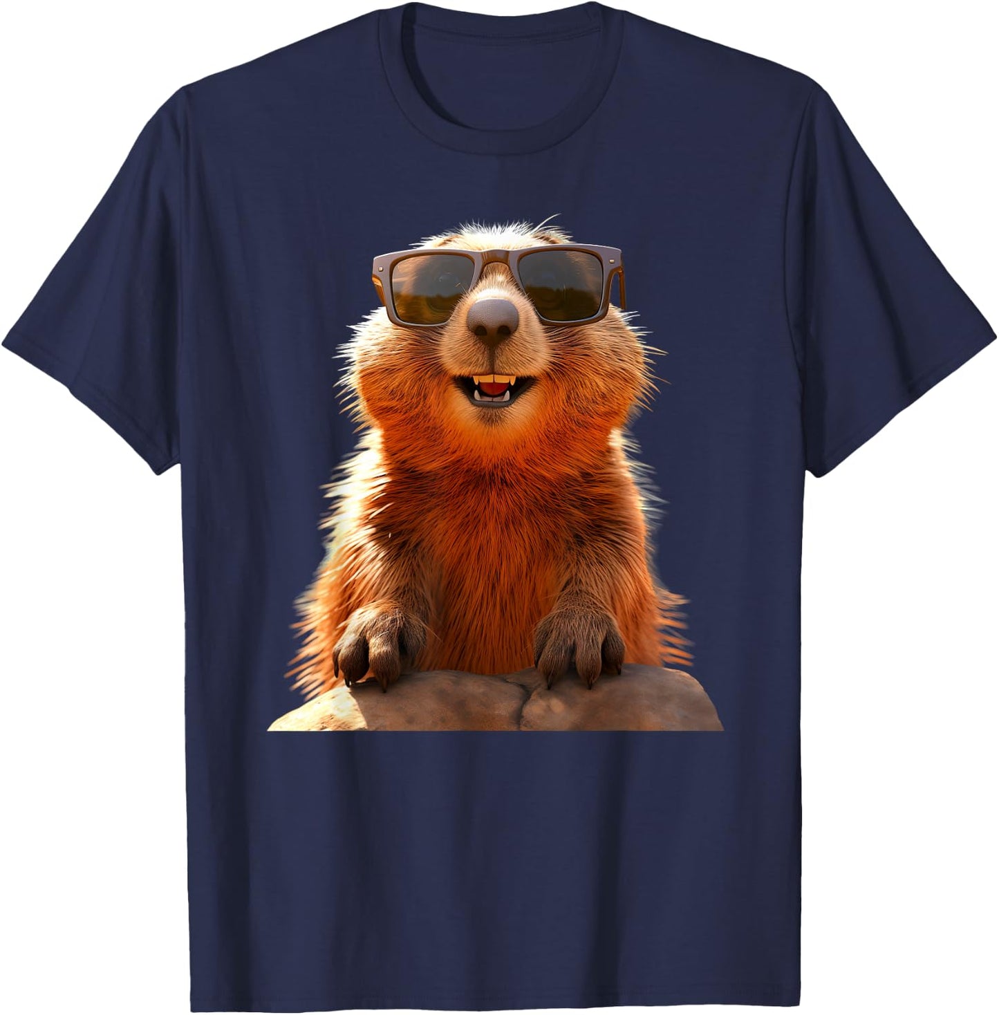 Murmeltier mit Sonnenbrille Nagetier Erdhörnchen Murmeltiere T-Shirt - T-Shirt | Navy