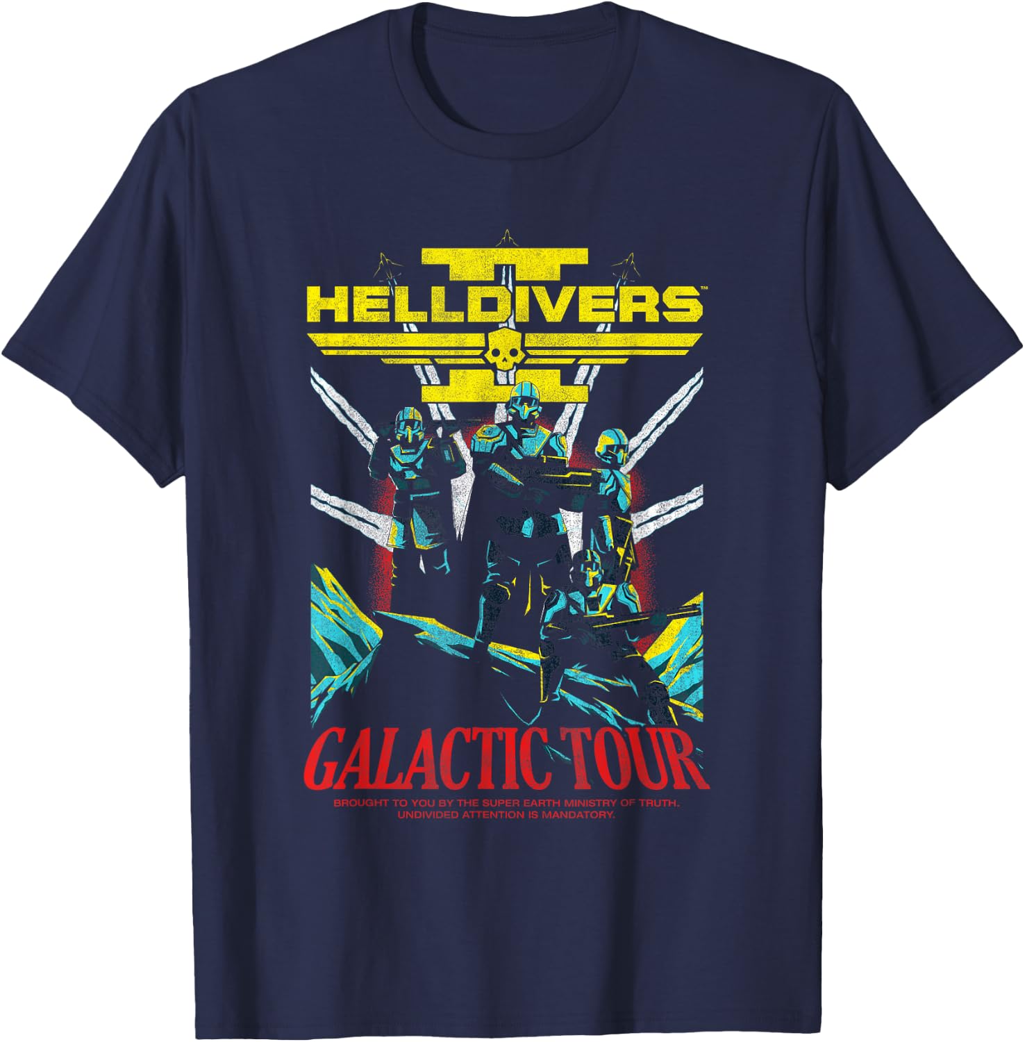 Helldivers 2 Front Back Galactic Democracy Tour Video Game T-Shirt - T-Shirt | Navy