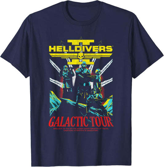 Helldivers 2 Front Back Galactic Democracy Tour Video Game T-Shirt - T-Shirt | Navy