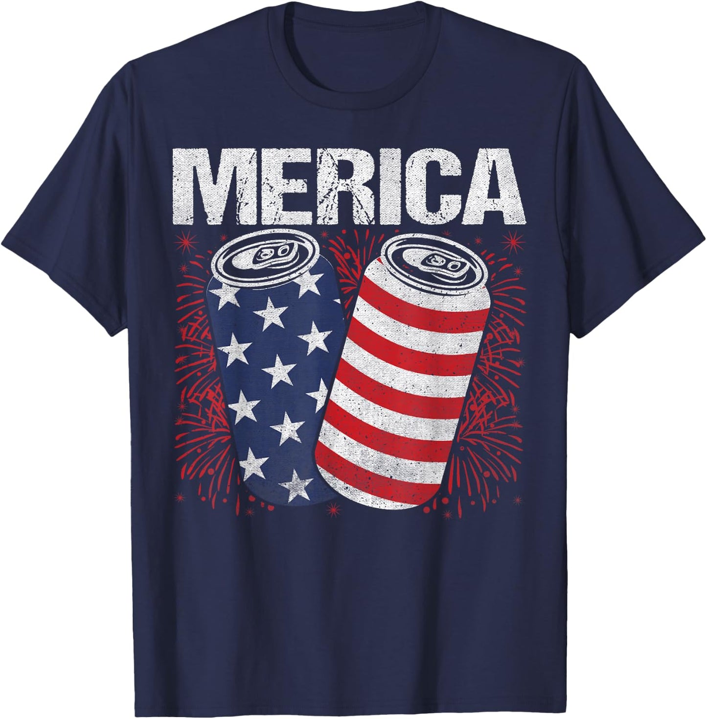 Beer American Flag 4th Of July Merica USA Men Women Drinking T-Shirt - T-Shirt | Navy