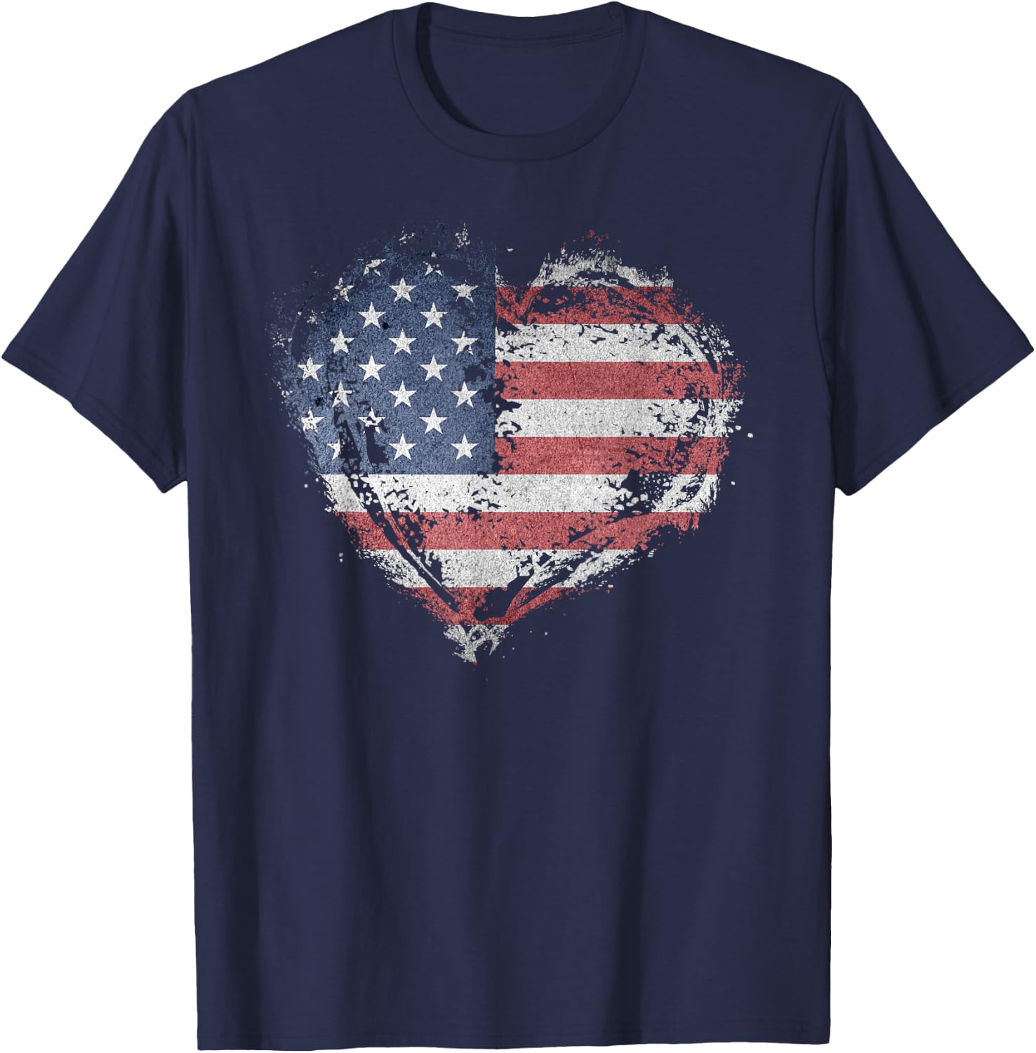 Vintage USA Heart Shape American Flag Stylish Design T-Shirt - T-Shirt | Navy