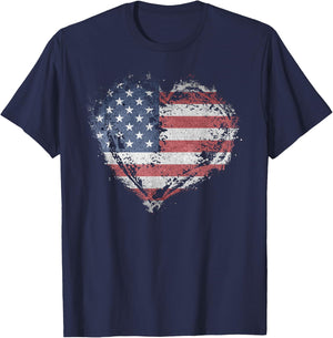 Vintage USA Heart Shape American Flag Stylish Design T-Shirt - T-Shirt | Navy