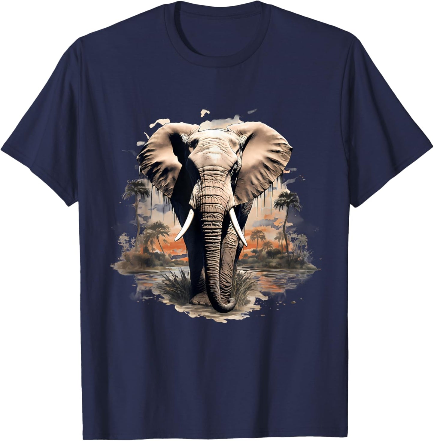 Elephant Nature Wildlife Safari Animal Art Savannah Artwork , black, S T-Shirt - T-Shirt | Navy