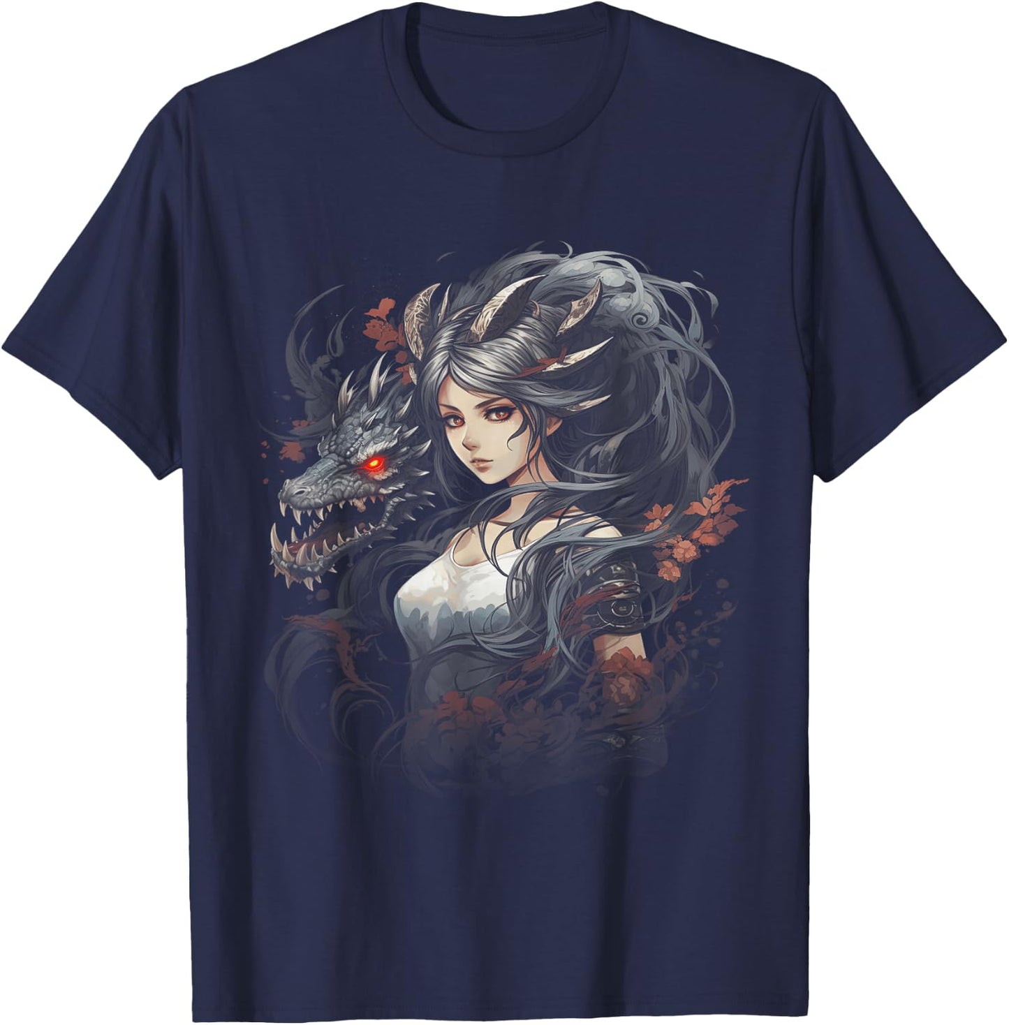 Beautiful women Manga Fantasy Dragons T-Shirt - T-Shirt | Navy