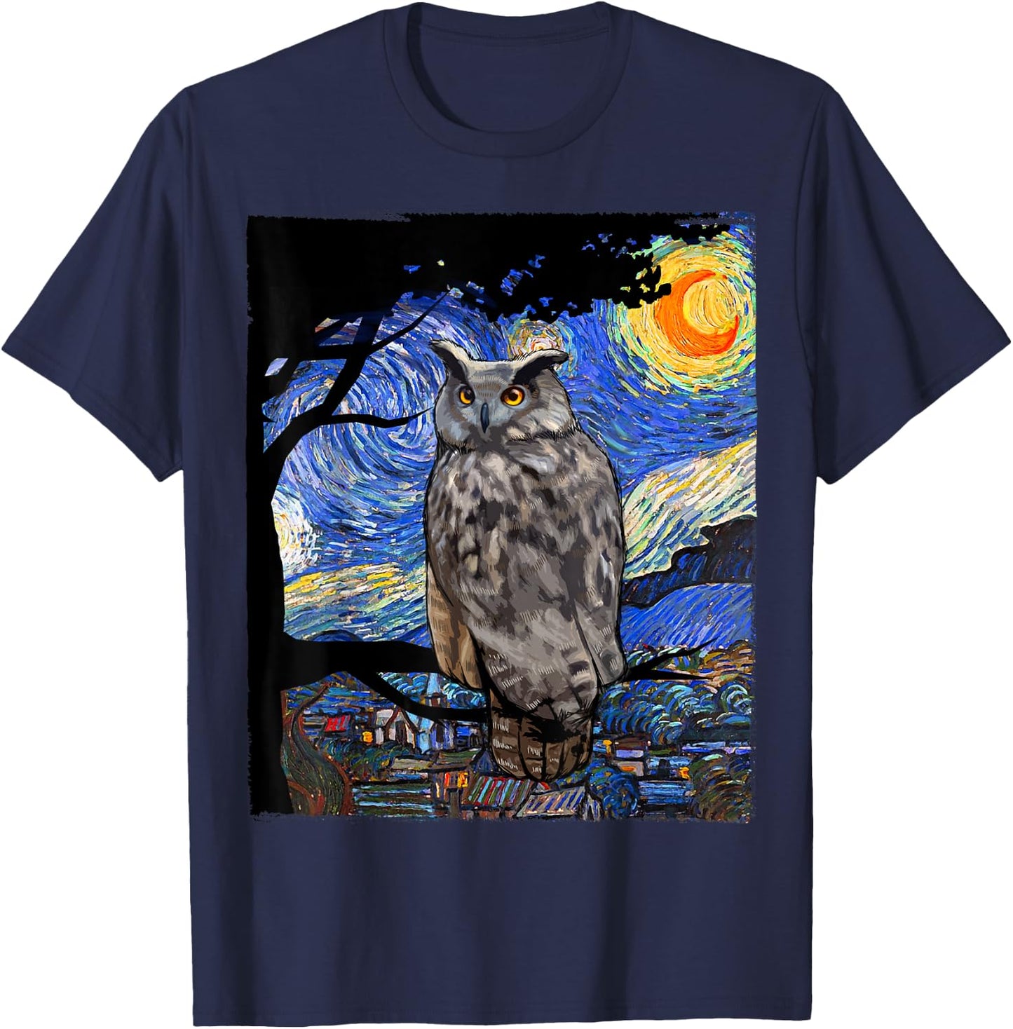Owl Lover, Bird Lover Art, Owl Starry Night, Owl T-Shirt - T-Shirt | Navy