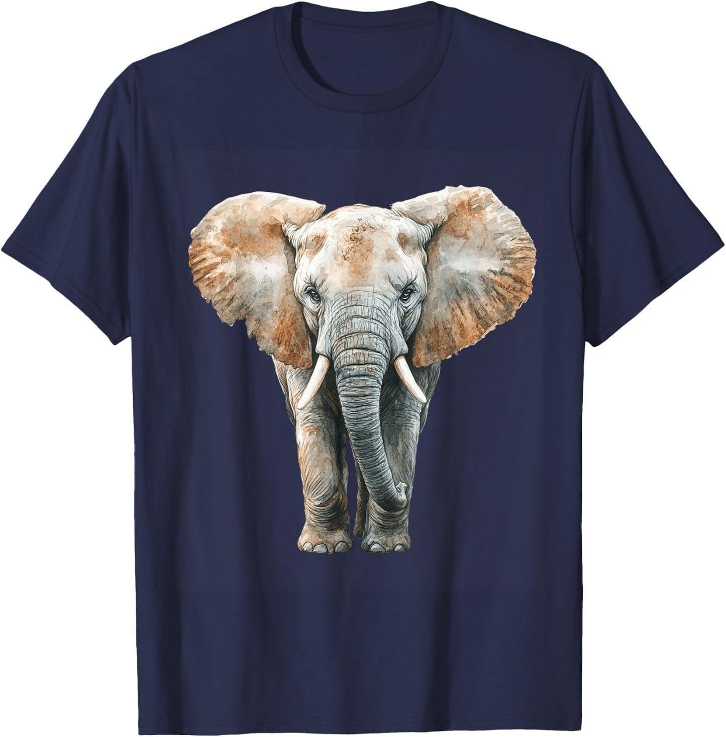 Realistic Watercolor Elephant Wildlife Art T-Shirt - T-Shirt | Navy