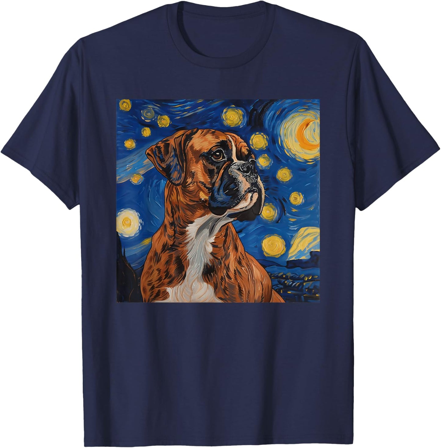 Boxer Dog Van Gogh Style Starry Night T-Shirt - T-Shirt | Navy