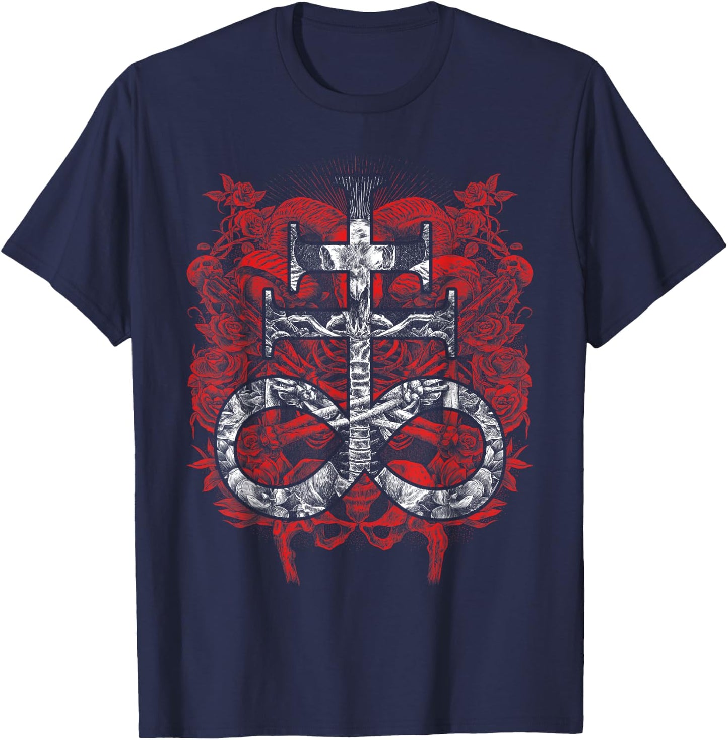 Satanic Gift Satanist Occult Leviathan Cross Baphomet T-Shirt - T-Shirt | Navy
