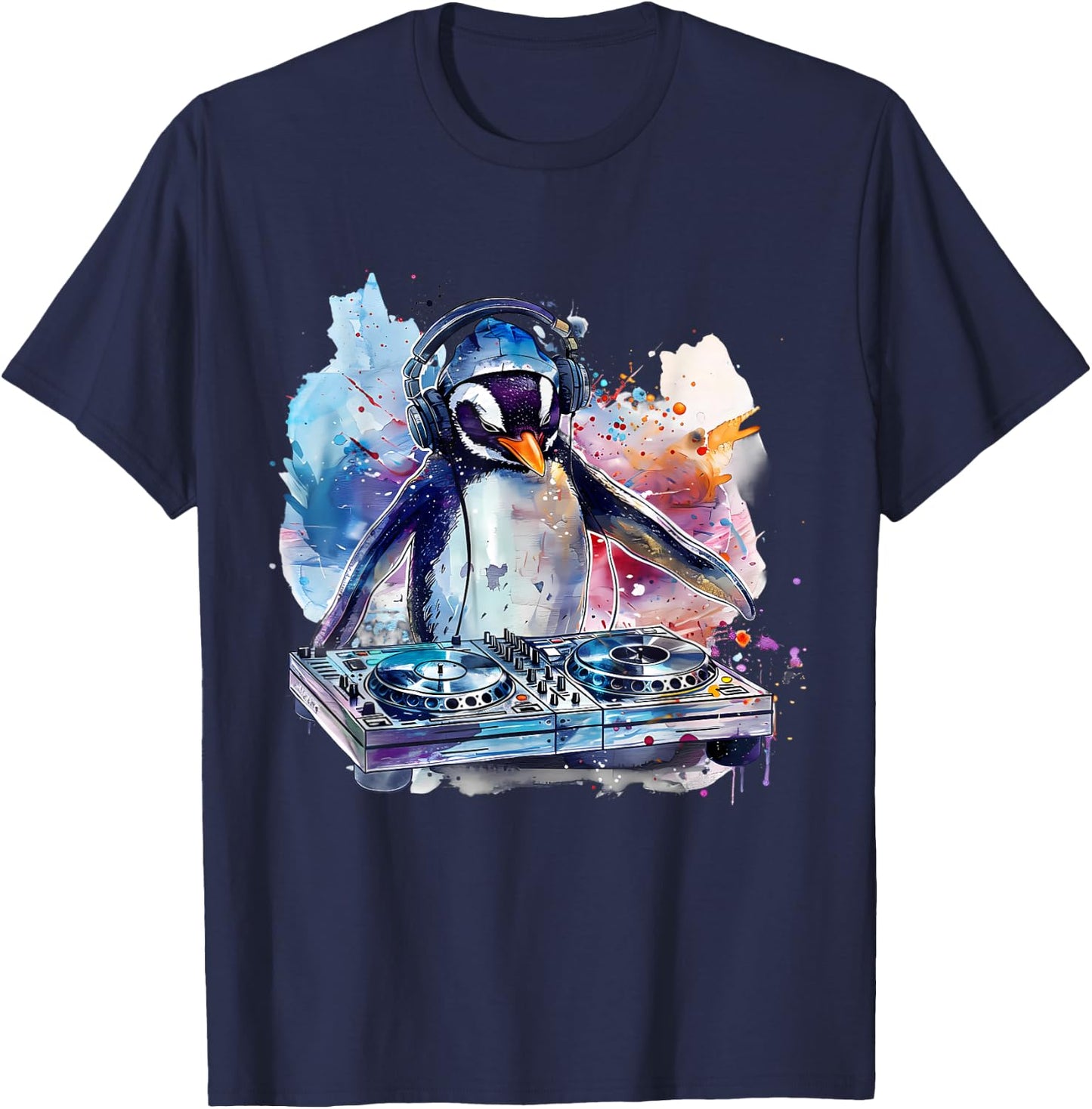 Penguin Music DJ Turntable DJ Penguin Techno House Music EDM T-Shirt - T-Shirt | Navy
