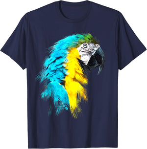 Colourful Scarlet Red Macaw Parrot Bird Painting of Watercolour T-Shirt - T-Shirt | Navy