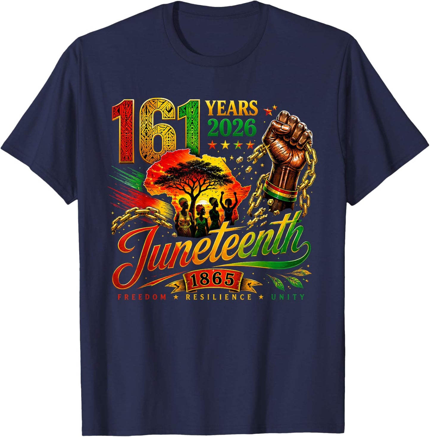 Juneteenth Freedom Resilience Unity 2026 T-Shirt - T-Shirt | Navy