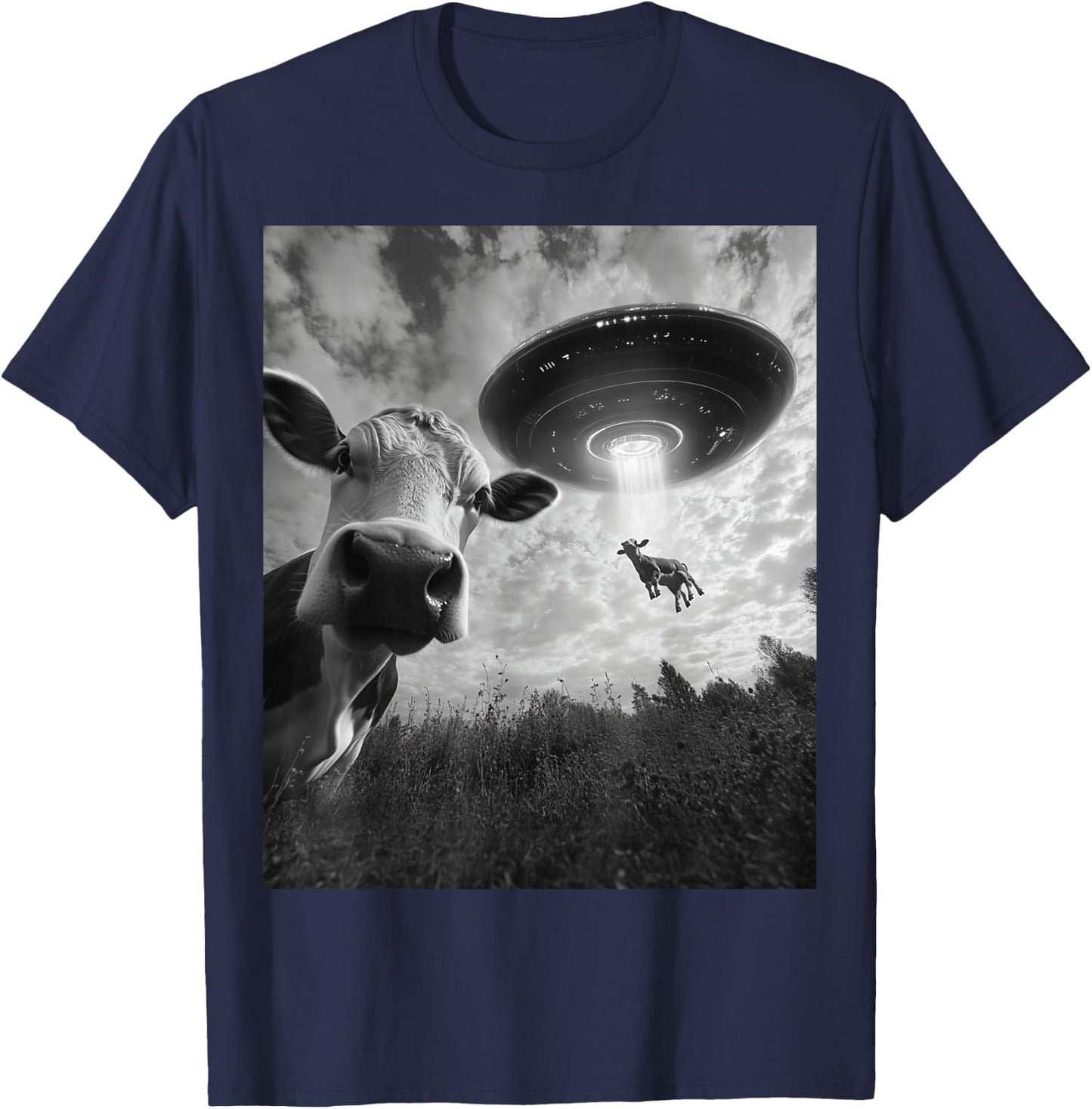 Cow Selfie Funny Cow Alien Ufo T-Shirt - T-Shirt | Navy