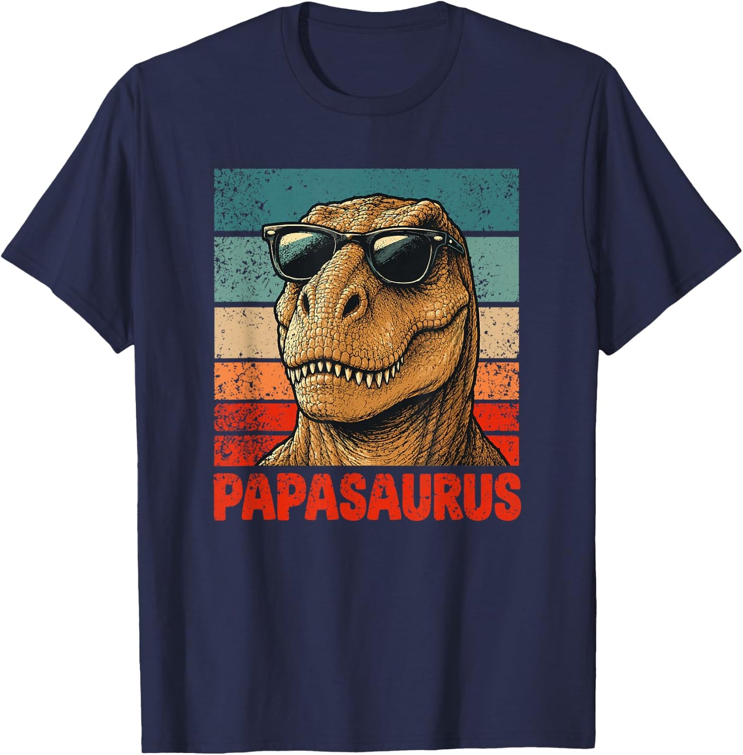 Papasaurus Funny Dad Dinosaur T-Shirt - T-Shirt | Navy