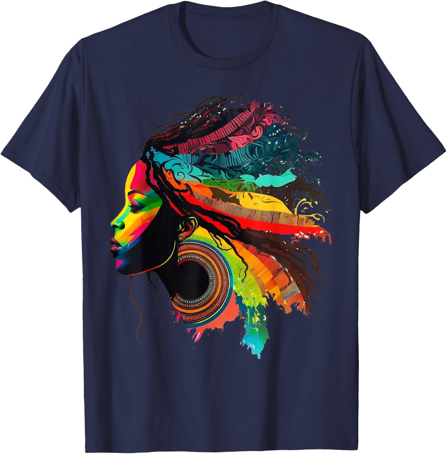 Rainbow Dashiki African Tribal Woman Natural Roots Hair Small T-Shirt - T-Shirt | Navy