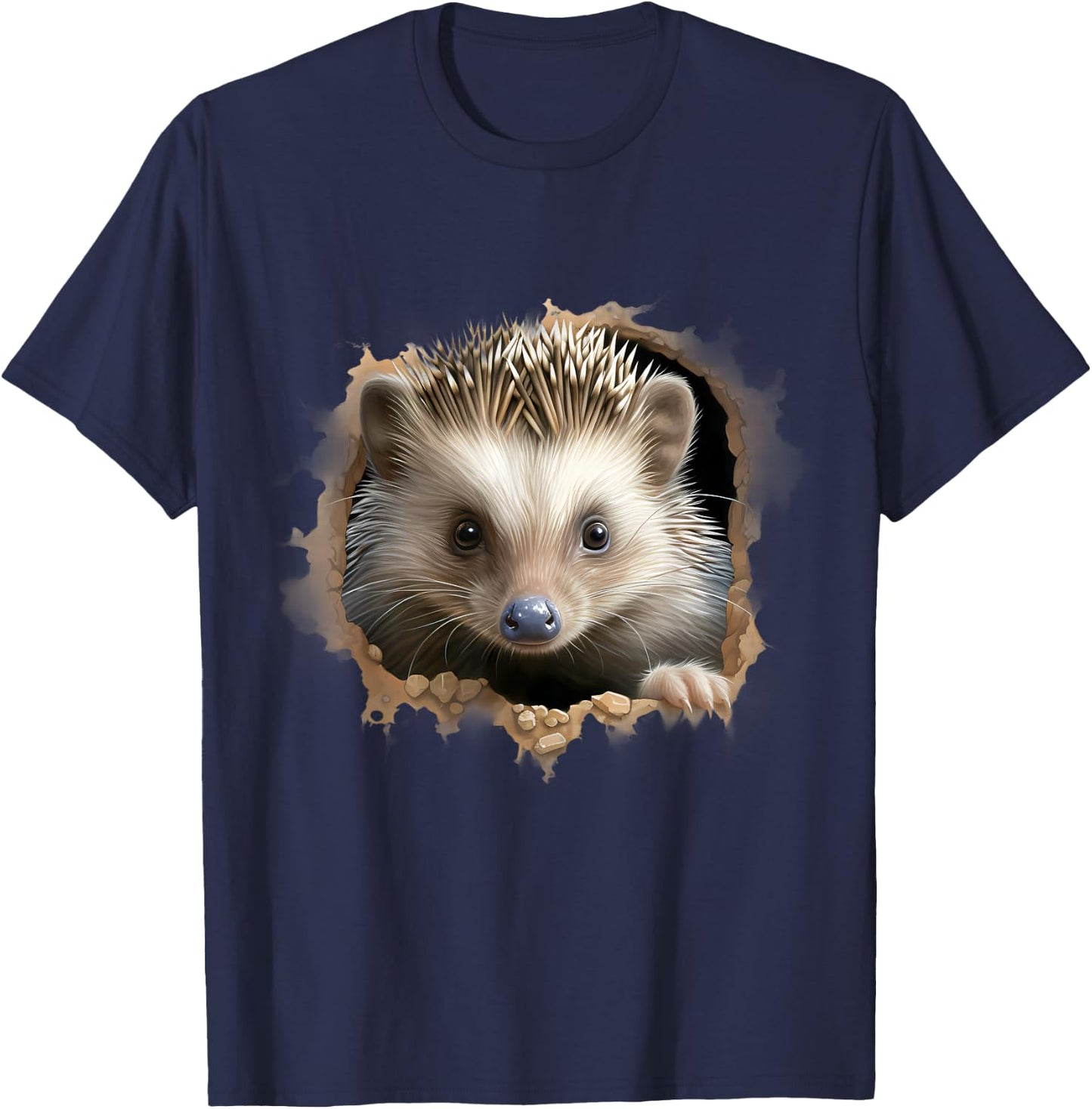 Hedgehog Portrait Animal Print Drawing Wildlife Nature , black T-Shirt - T-Shirt | Navy