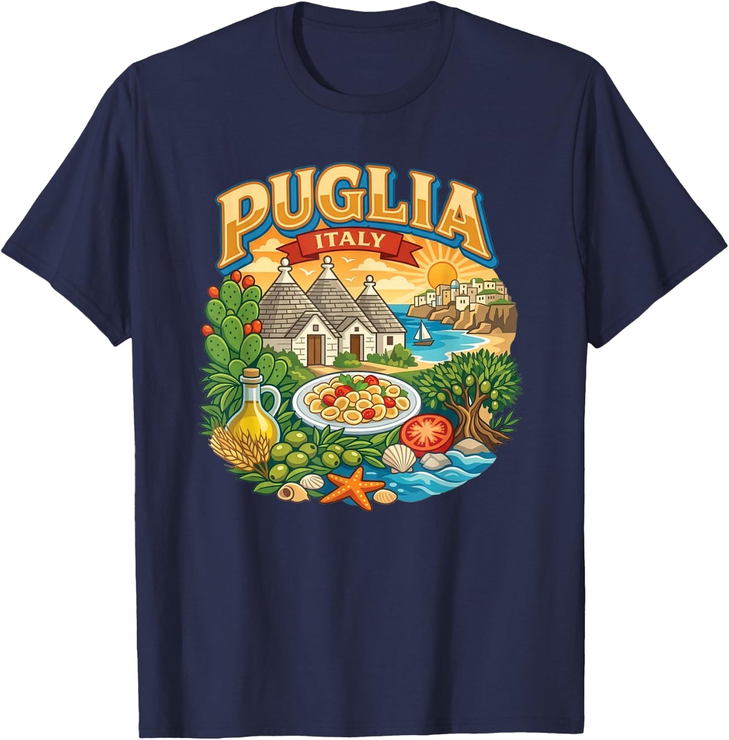 Puglia Italy Italian Beach Coastal Travel Vacation Souvenir T-Shirt - T-Shirt | Navy