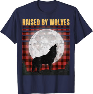 Raised By Wolfes - Red Plaid Woodworking - Vintage - Gift T-Shirt - T-Shirt | Navy