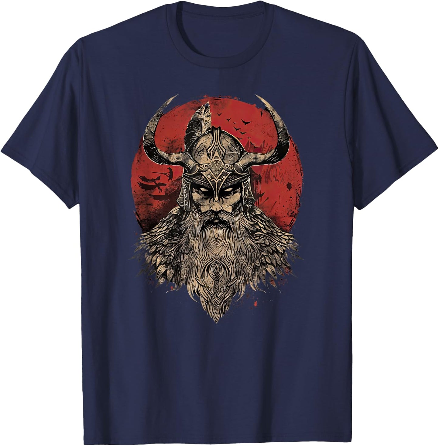 Viking Odin Valhalla Scandinavian Odin Ravens T-Shirt - T-Shirt | Navy