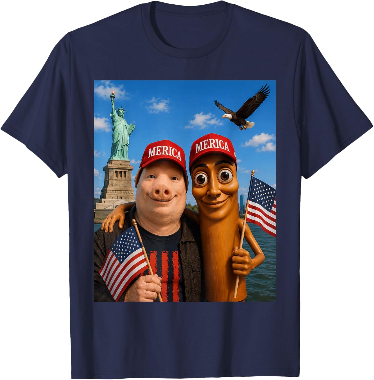 Funny Tourist Merica Hat Tung Sahur John Pork USA Trip 2026 T-Shirt - T-Shirt | Navy
