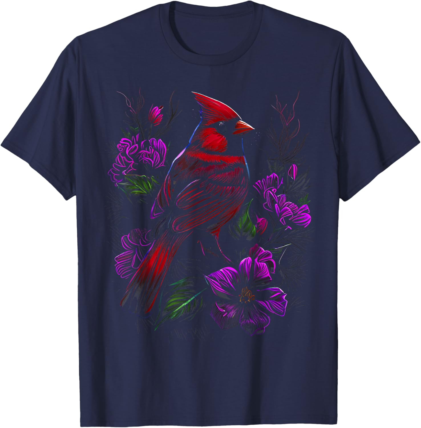 Red Cardinal Bird Flower North Carolina Virginia T-Shirt - T-Shirt | Navy
