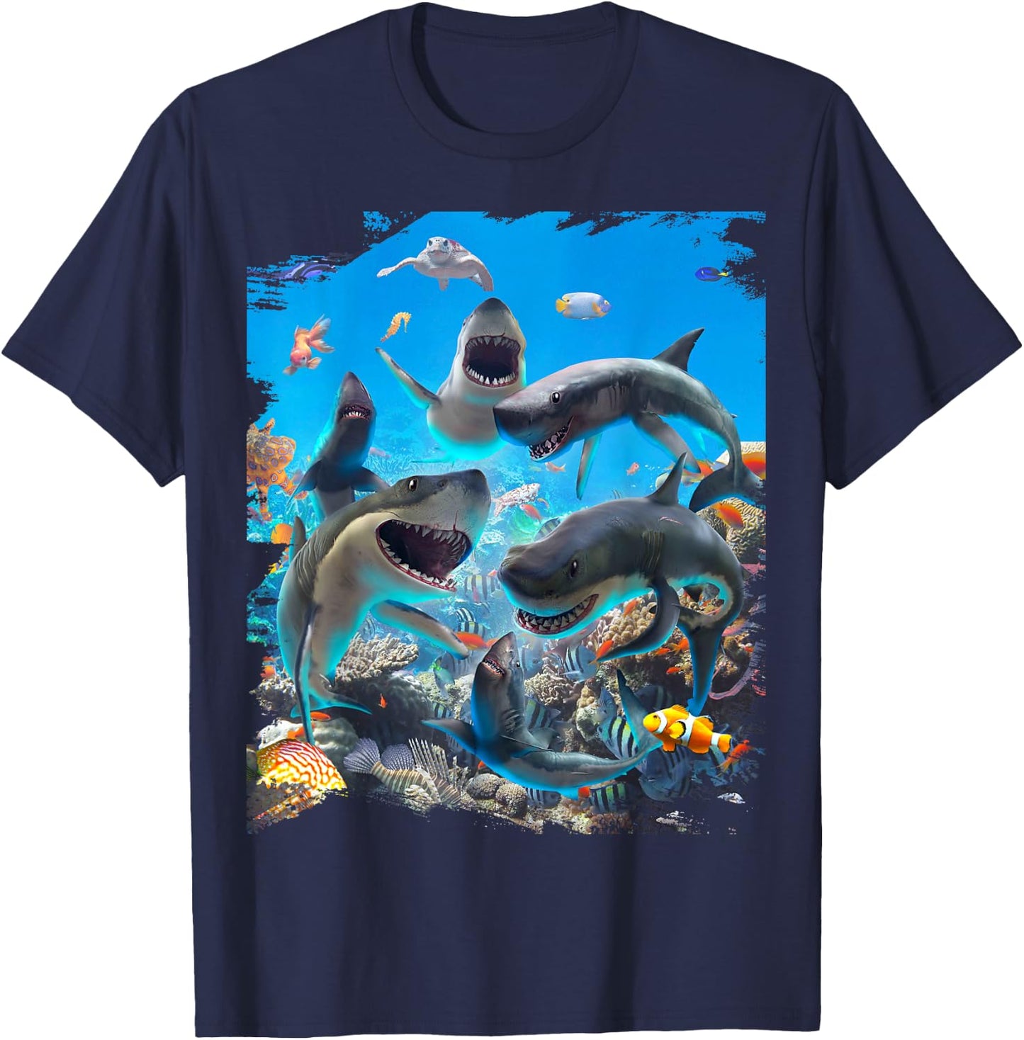 Shark Selfie Sharks Smiling Ocean Beach Funny Cute T-Shirt - T-Shirt | Navy