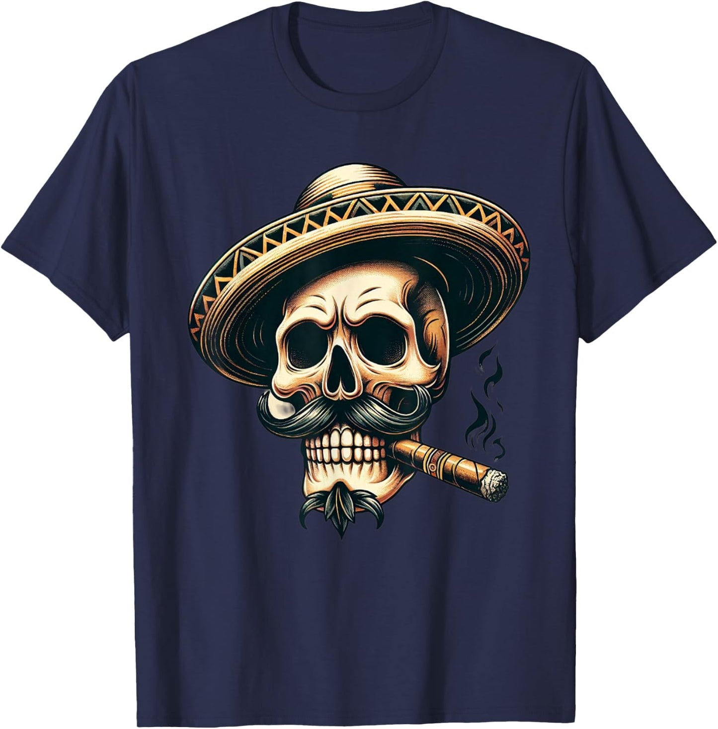 Skull Cigar Skull Skeleton Smoking Smoke Flamenco T-Shirt - T-Shirt | Navy