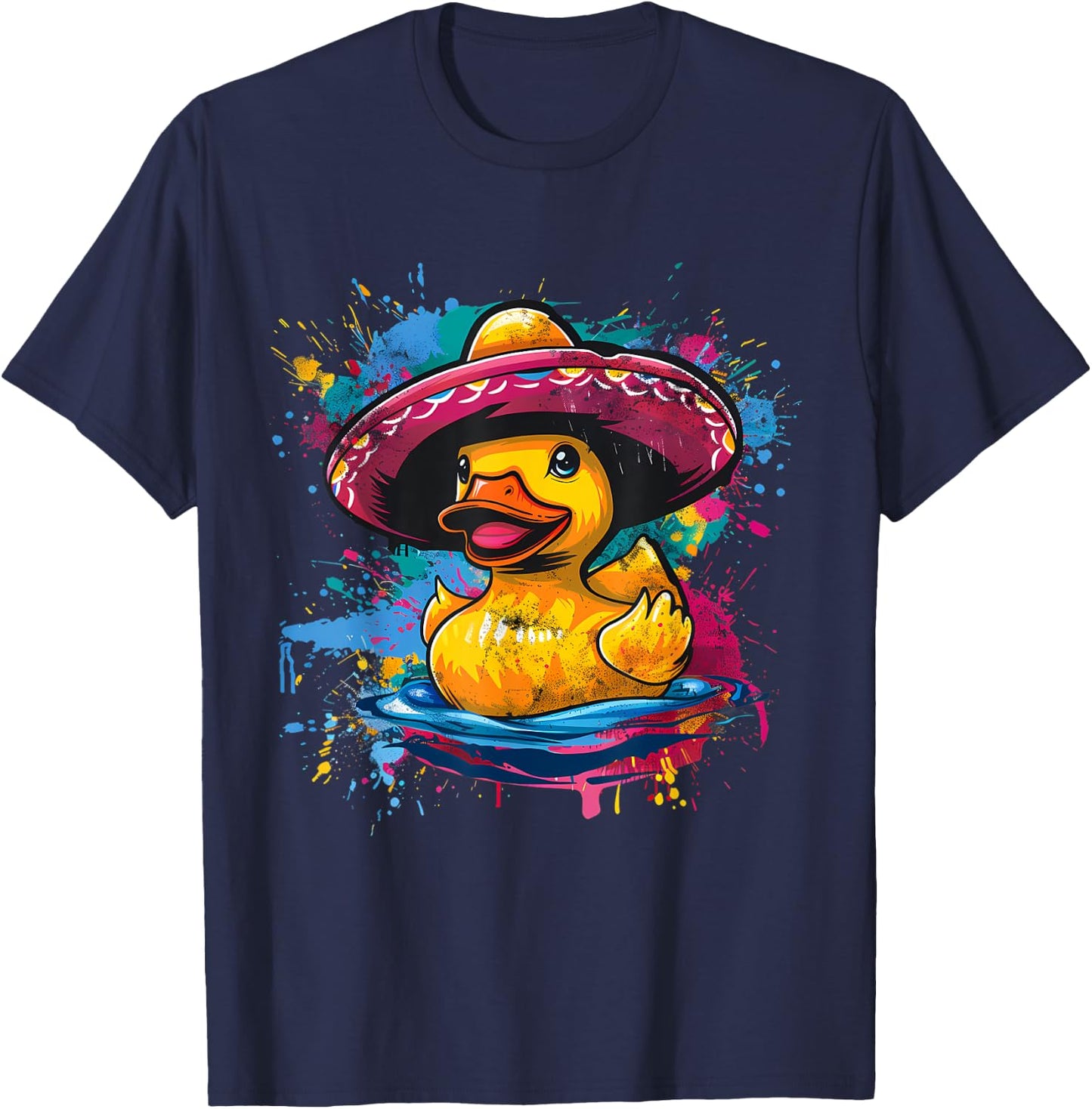 Rubber Duck Watercolor Mexican Sombrero Rubber Duckie T-Shirt - T-Shirt | Navy