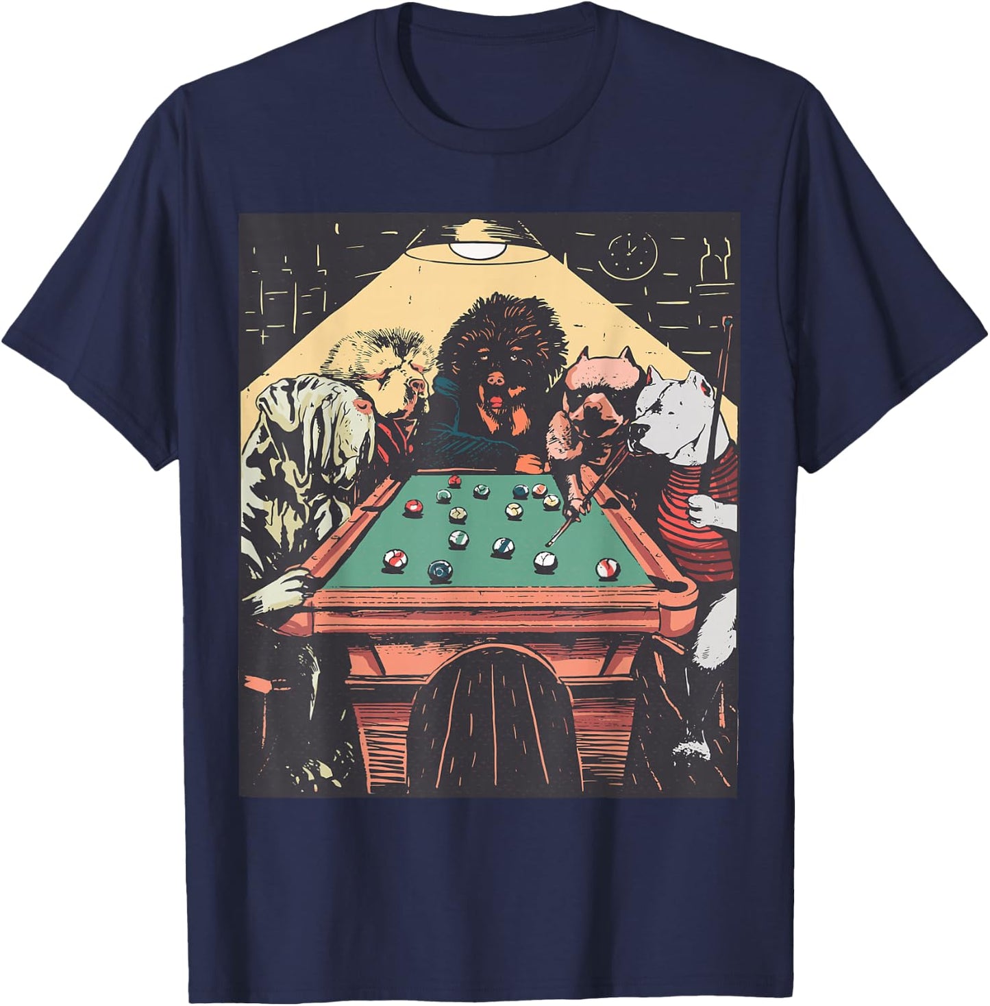 Game Night Time Dogs on Billiards Pool Table Shooting 8 Ball T-Shirt - T-Shirt | Navy