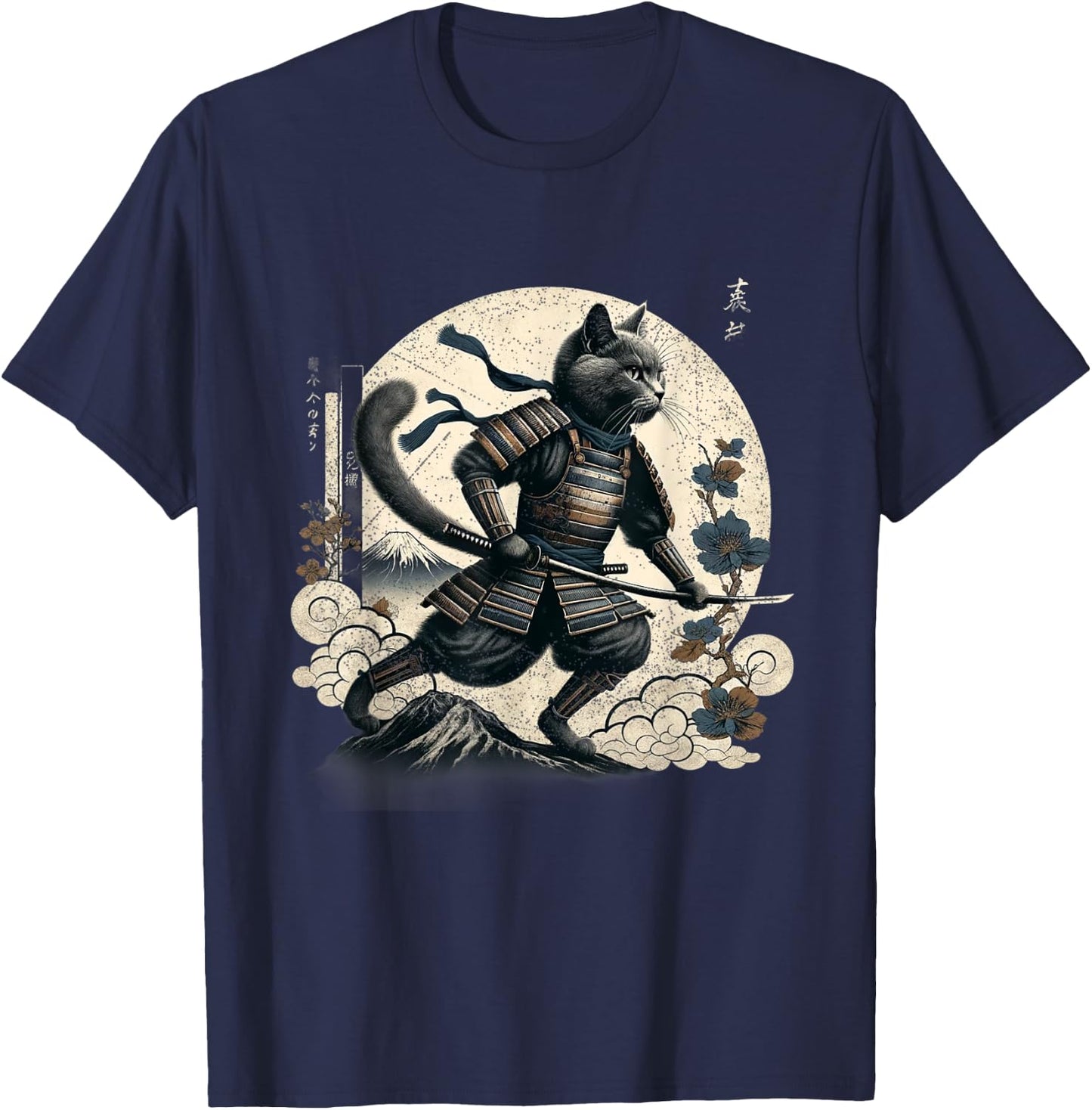 Samurai Cat Ninja Aesthetic Japanese Katana Tokyo culture Men Women Kids T-Shirt - T-Shirt | Navy