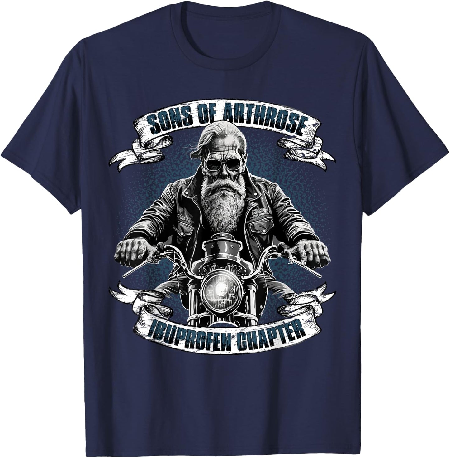 Lustiger Biker Spruch für den alten Mann - Sons of Arthrosis - Ibuprofen Chapter Biker Motorcyclist for Older Men, Black, S T-Shirt - T-Shirt | Navy