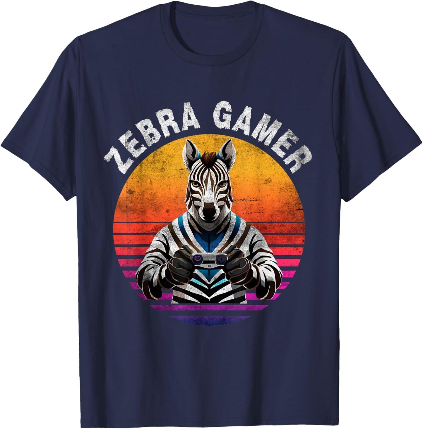 Zebra Gamer Graphic Design For Gamer Kids T-Shirt - T-Shirt | Navy