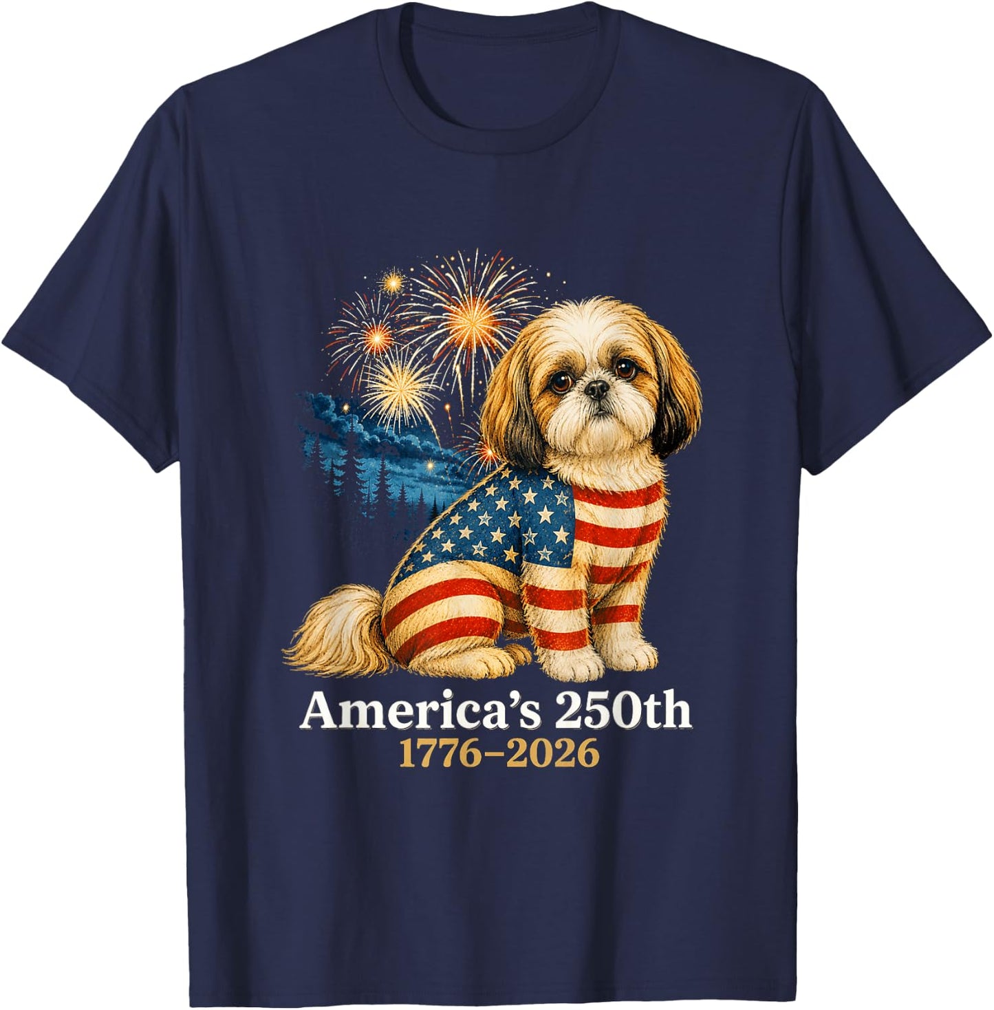 Funny Shih Tzu 4th of July 250 Years American Anniversary T-Shirt - T-Shirt | Navy