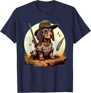 Dachshund Hunter on Dachshund Game Hunting , black T-Shirt - T-Shirt | Navy