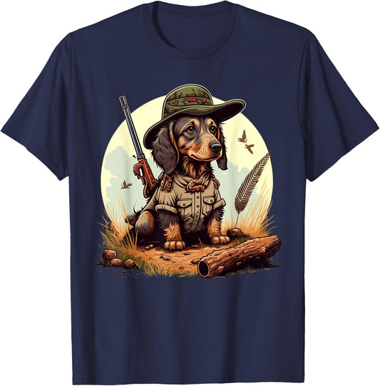 Dachshund Hunter on Dachshund Game Hunting , black T-Shirt - T-Shirt | Navy