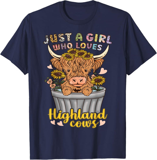 Highland Cow Scottish Just a Girl Who Loves Highland Cows T-Shirt - T-Shirt | Navy