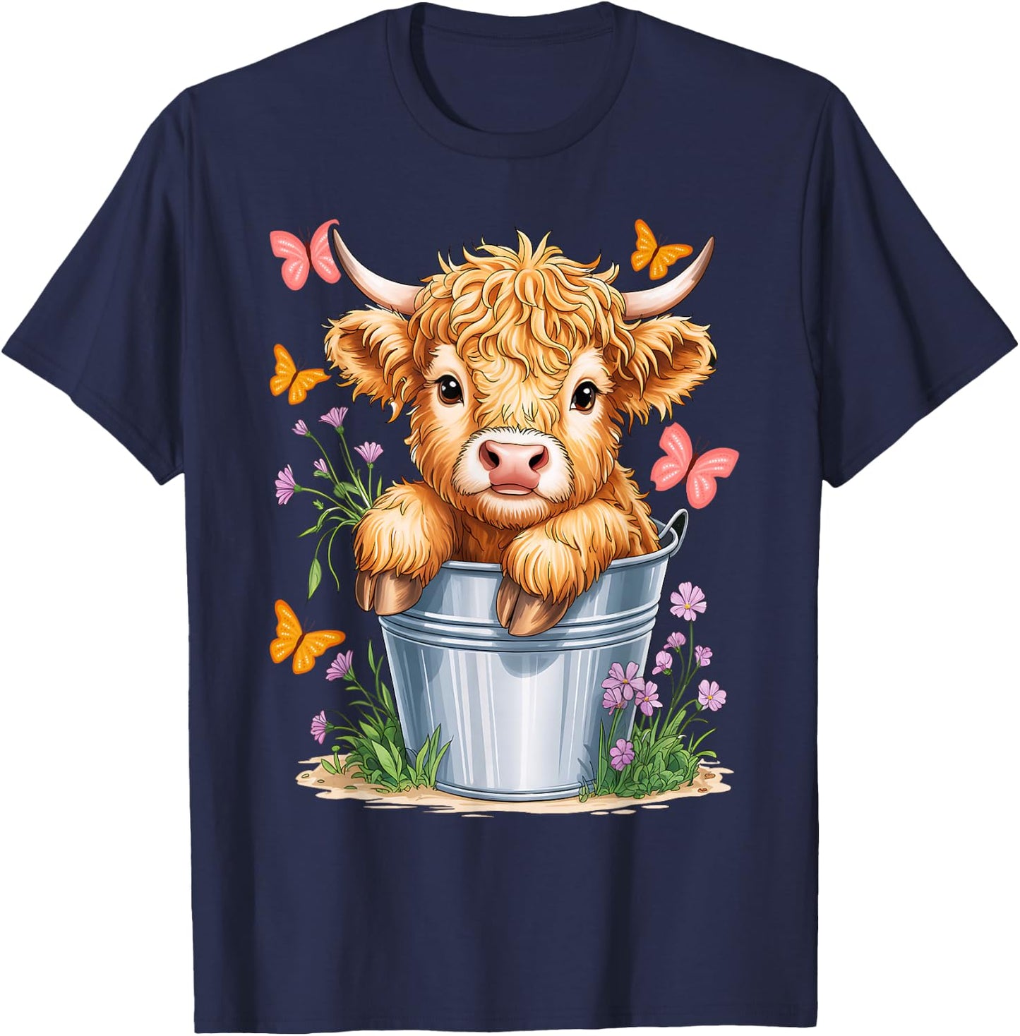 MINI Highland Cow Graphic Long T-Shirt - T-Shirt | Navy