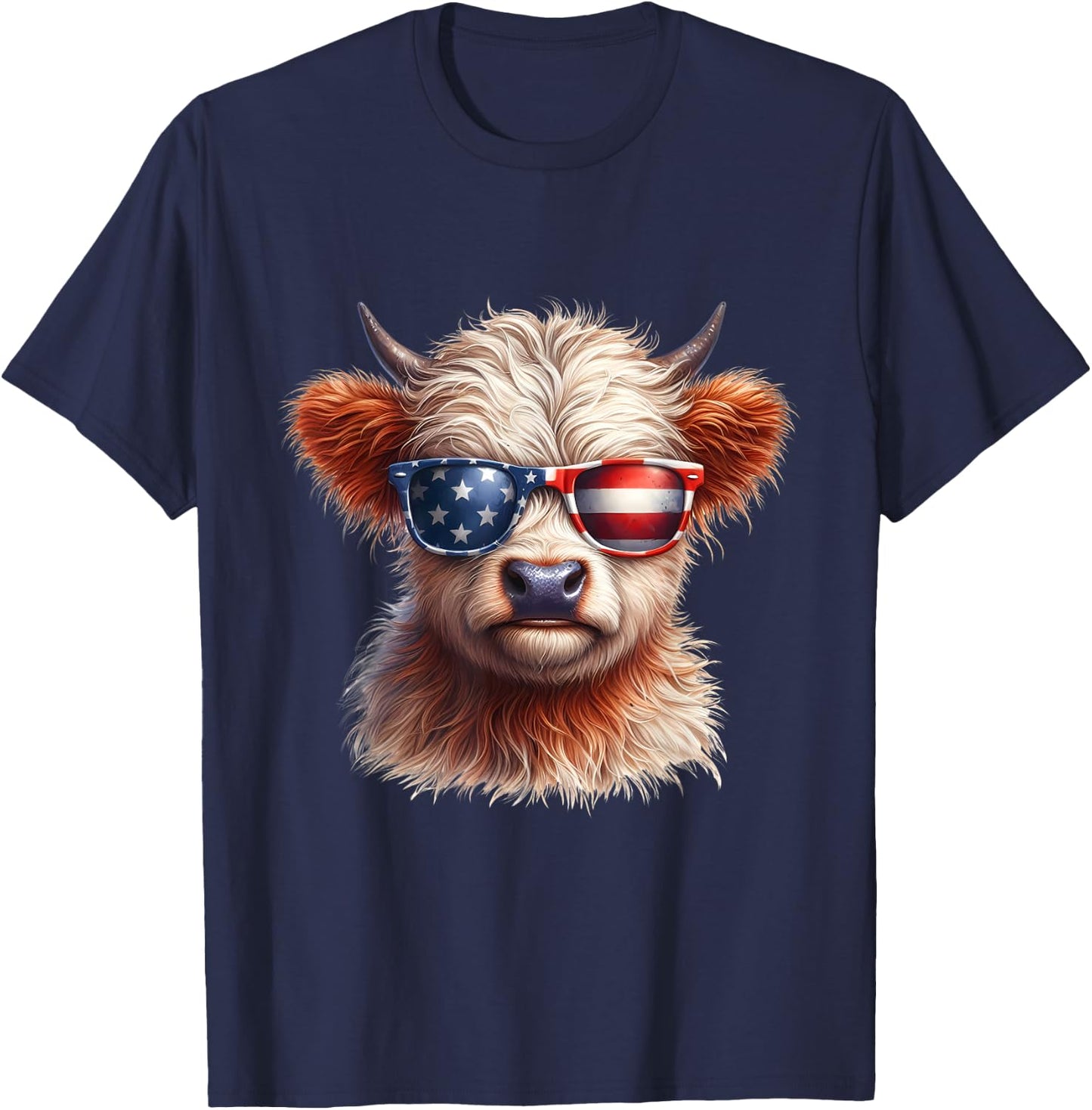 Cute Highland Cow Fourth of July Independence Day USA Kids Men T-Shirt - T-Shirt | Navy