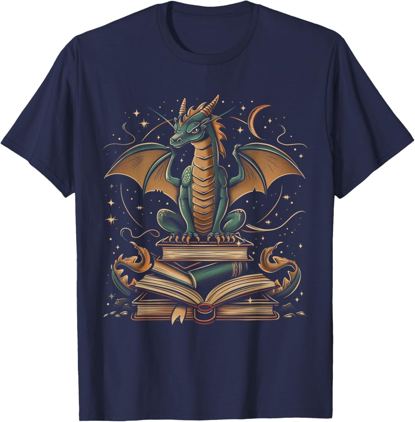 Dragon Fantasy Book Lover Book Nerd T-Shirt - T-Shirt | Navy