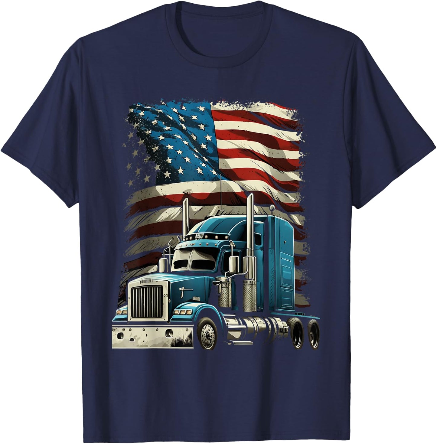 Trucker US-amerikanische Flagge für patriotischen LKW-Fahrer T-Shirt - T-Shirt | Navy