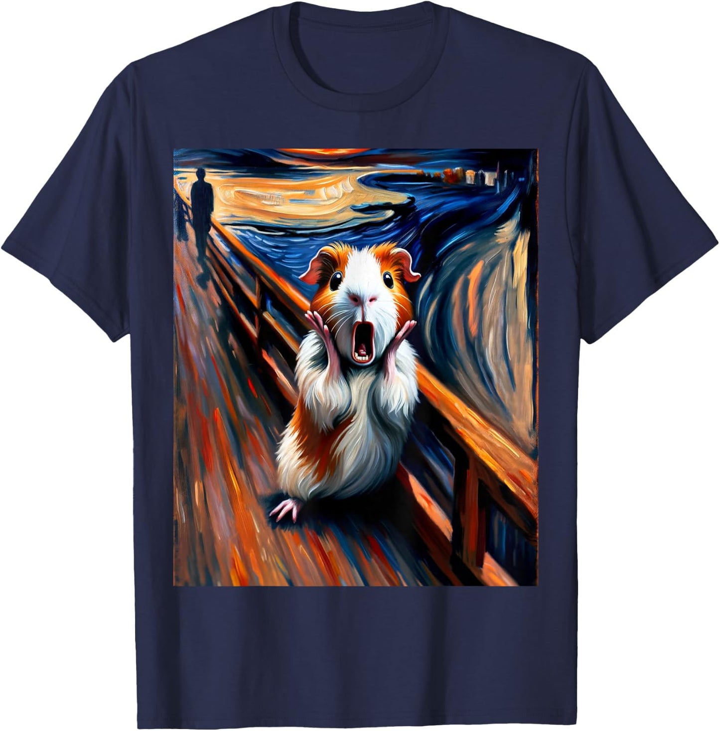 Expressionist Scream Parody Funny Painting Art Guinea Pig T-Shirt - T-Shirt | Navy