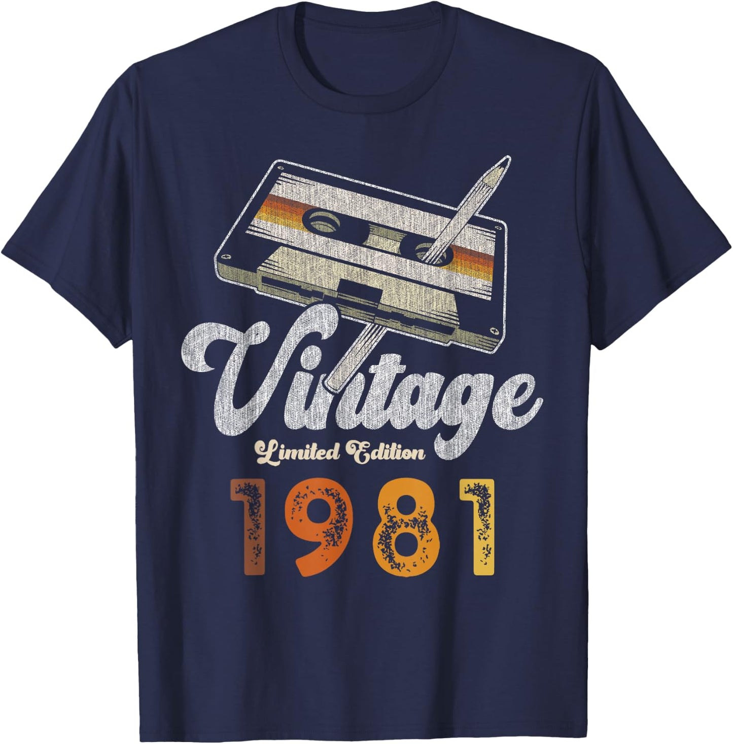 Vintage 1981 Cassette Pencil 45th Birthday T-Shirt - T-Shirt | Navy