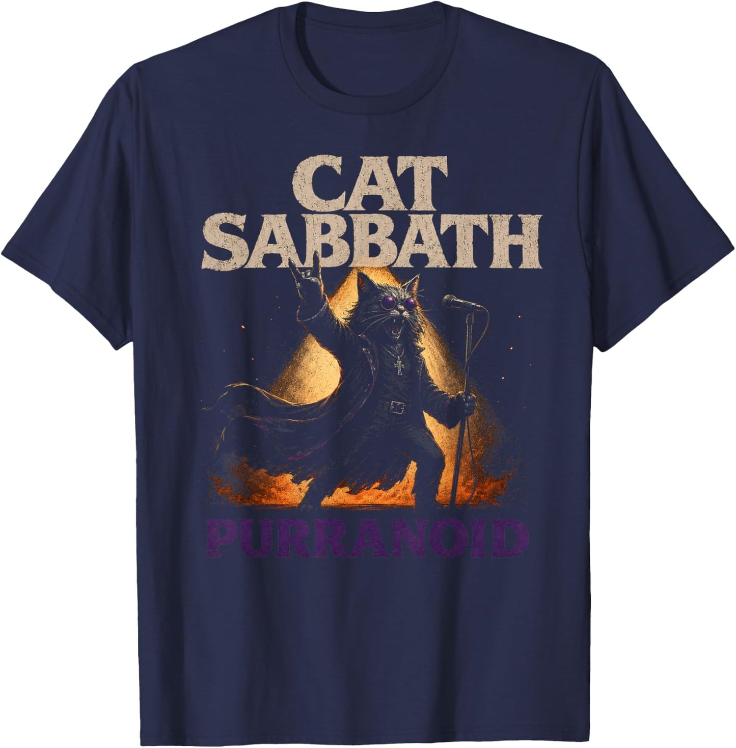 Cat Sabbath Purranoid – Funny Rock Cat T-Shirt - T-Shirt | Navy