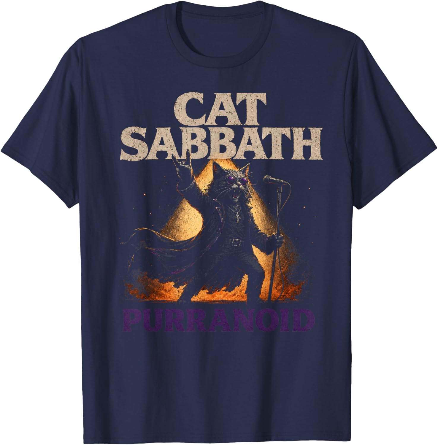 Cat Sabbath Purranoid – Funny Rock Cat T-Shirt - T-Shirt | Navy