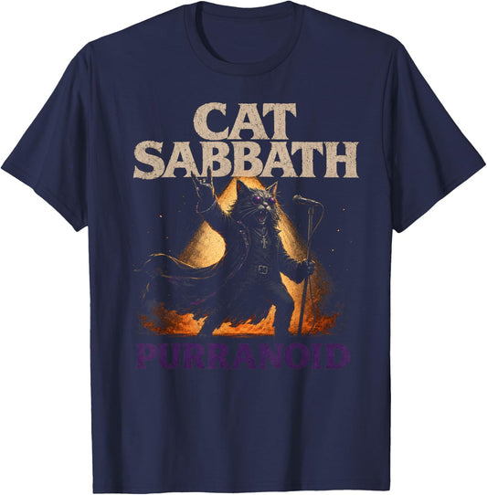 Cat Sabbath Purranoid – Funny Rock Cat T-Shirt - T-Shirt | Navy