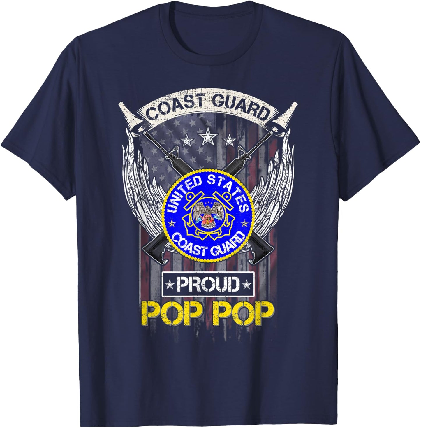 Vintage USA American Flag US Coast Guard Proud Pop Pop Funny Women Men T-Shirt - T-Shirt | Navy