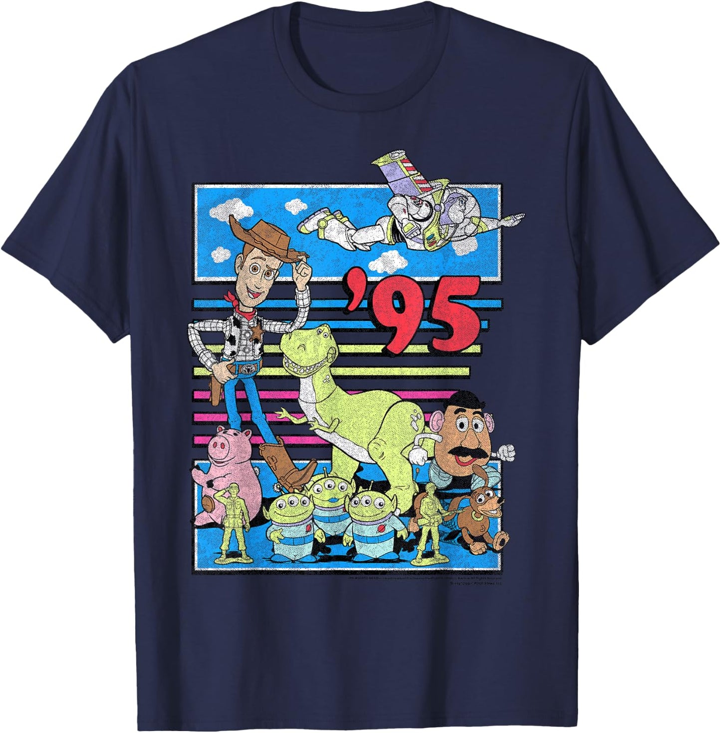 Disney Pixar Toy Story '95 Retro Distressed Colorful Group T-Shirt - T-Shirt | Navy