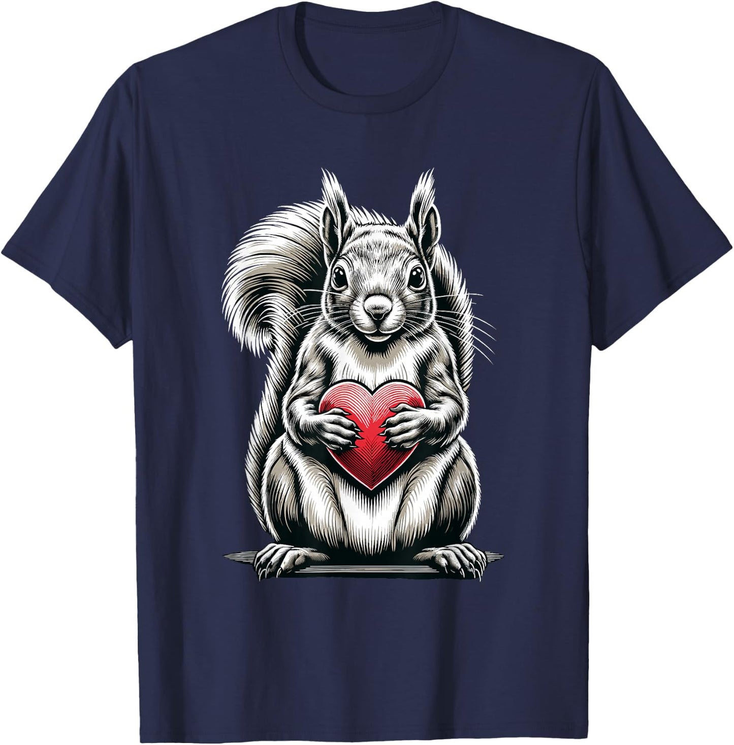 Squirrel Holding Heart Valentine's Day Cute Valentine T-Shirt - T-Shirt | Navy